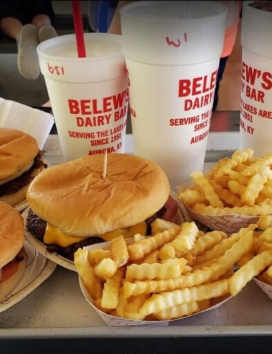 Belew's Dairy Bar Cheeseburger French Fries Drinks On Tray