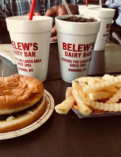 Belew's Dairy Bar Cheeseburger French Fries Onion Rings Drinks