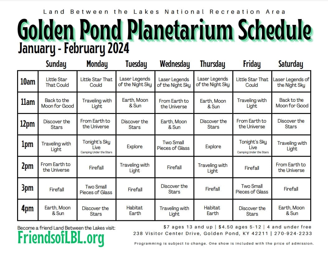 Land Between The Lakes Golden Pond Planetarium Schedule